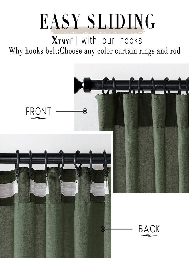 XTMYI 102 Inch Length Olive Green Sheer Linen Curtains 2 Panels Set,Hook Belt Pleated Back Tab Cotton Polyester Blend Light Filtering Semi Sheer Curtain Drapes for Living Room Bedroom,50x102 in Long - Image 4